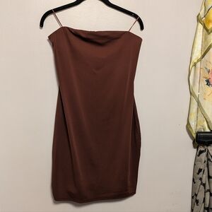 Express strapless mini tube dress in rum raisin